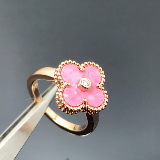VCA CLOVER RHODONITE ROSE GOLD RING