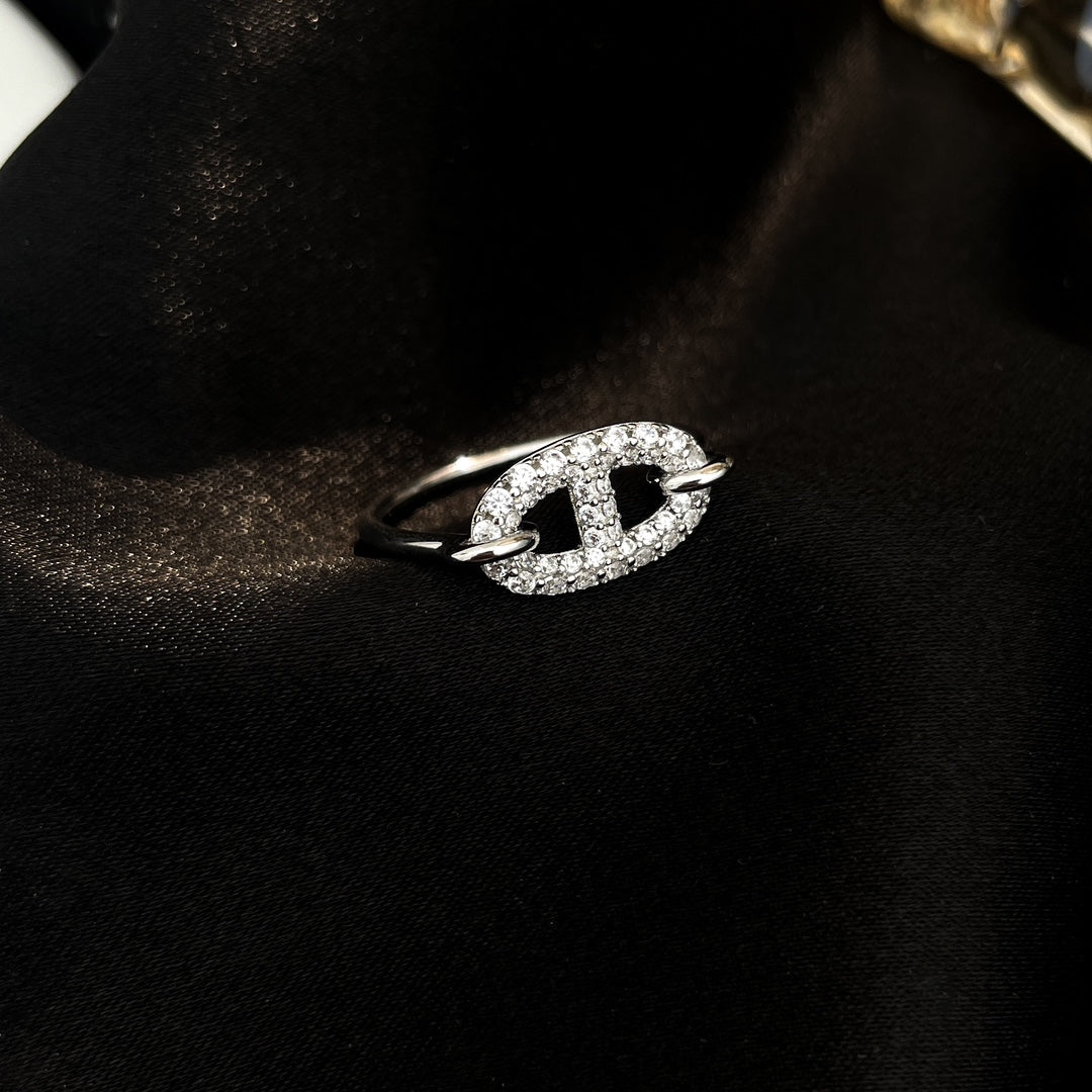 HERMES RONDE SMALL SILVER DIAMOND RING