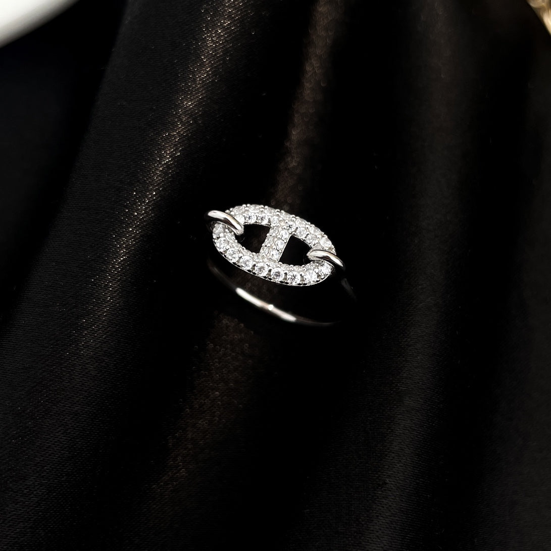 HERMES RONDE SMALL SILVER DIAMOND RING