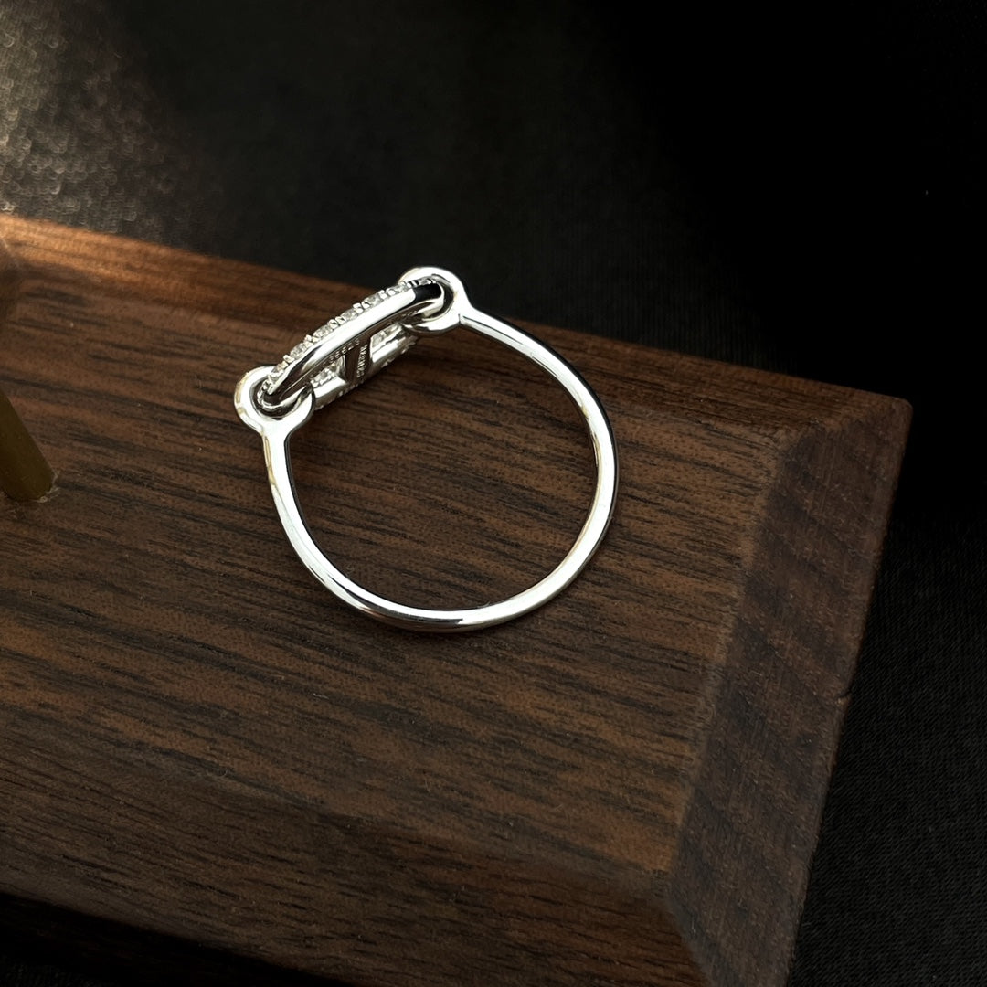 HERMES RONDE SMALL SILVER DIAMOND RING