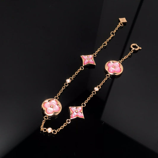 LOUIS VUITTON STAR AND SUN 4 MOTIF PINK MOP PINK GOLD BRACELET