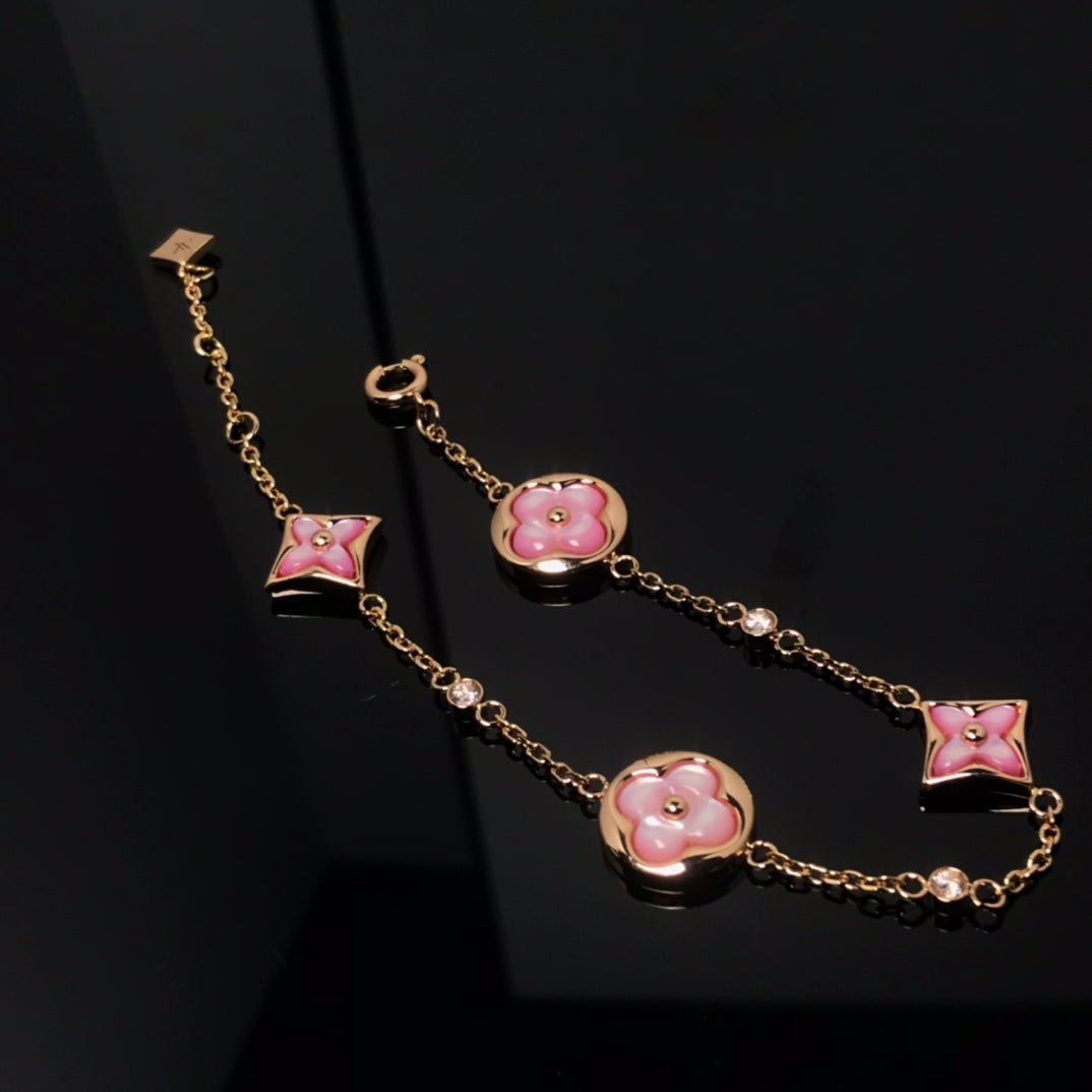 LOUIS VUITTON STAR AND SUN 4 MOTIF PINK MOP PINK GOLD BRACELET