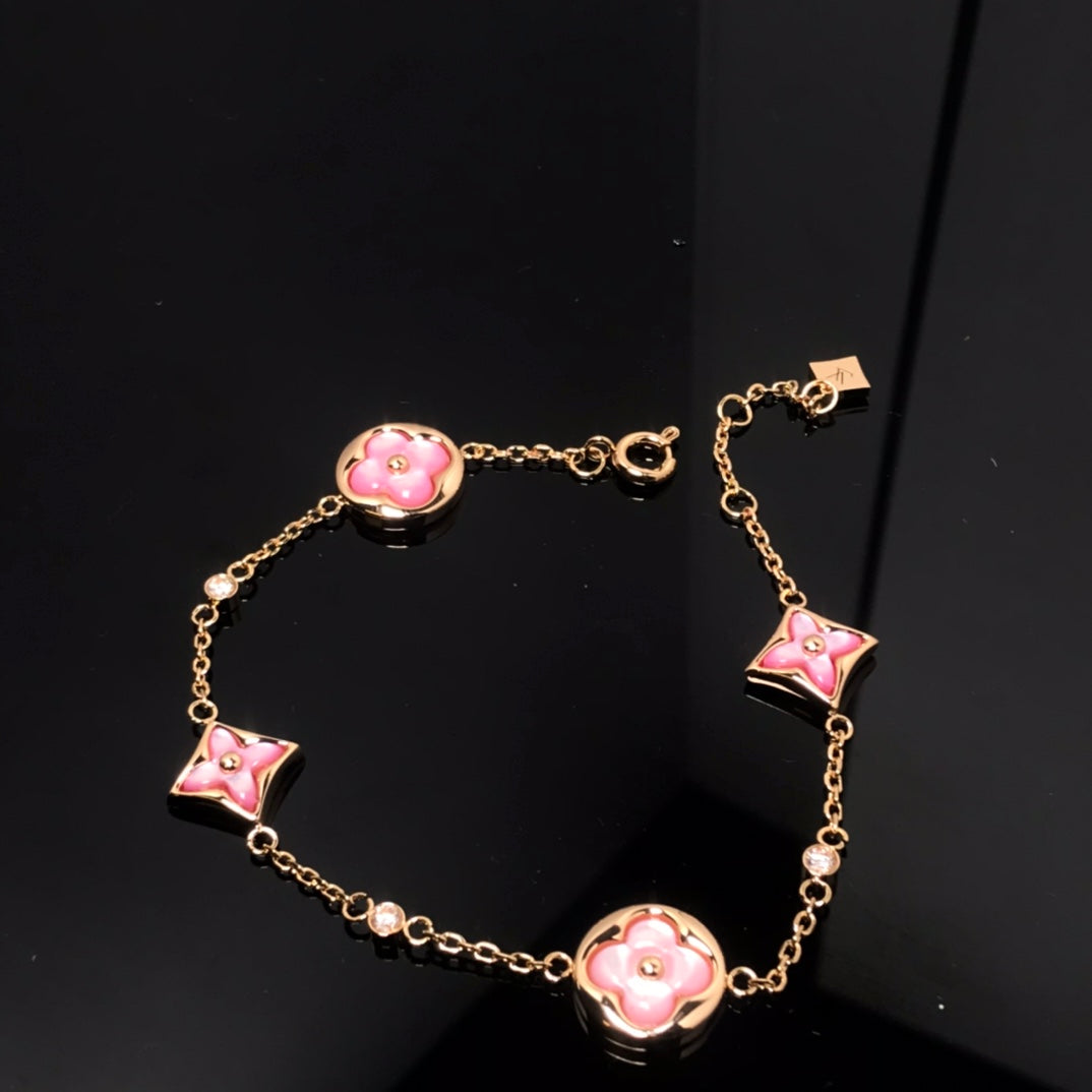 LOUIS VUITTON STAR AND SUN 4 MOTIF PINK MOP PINK GOLD BRACELET