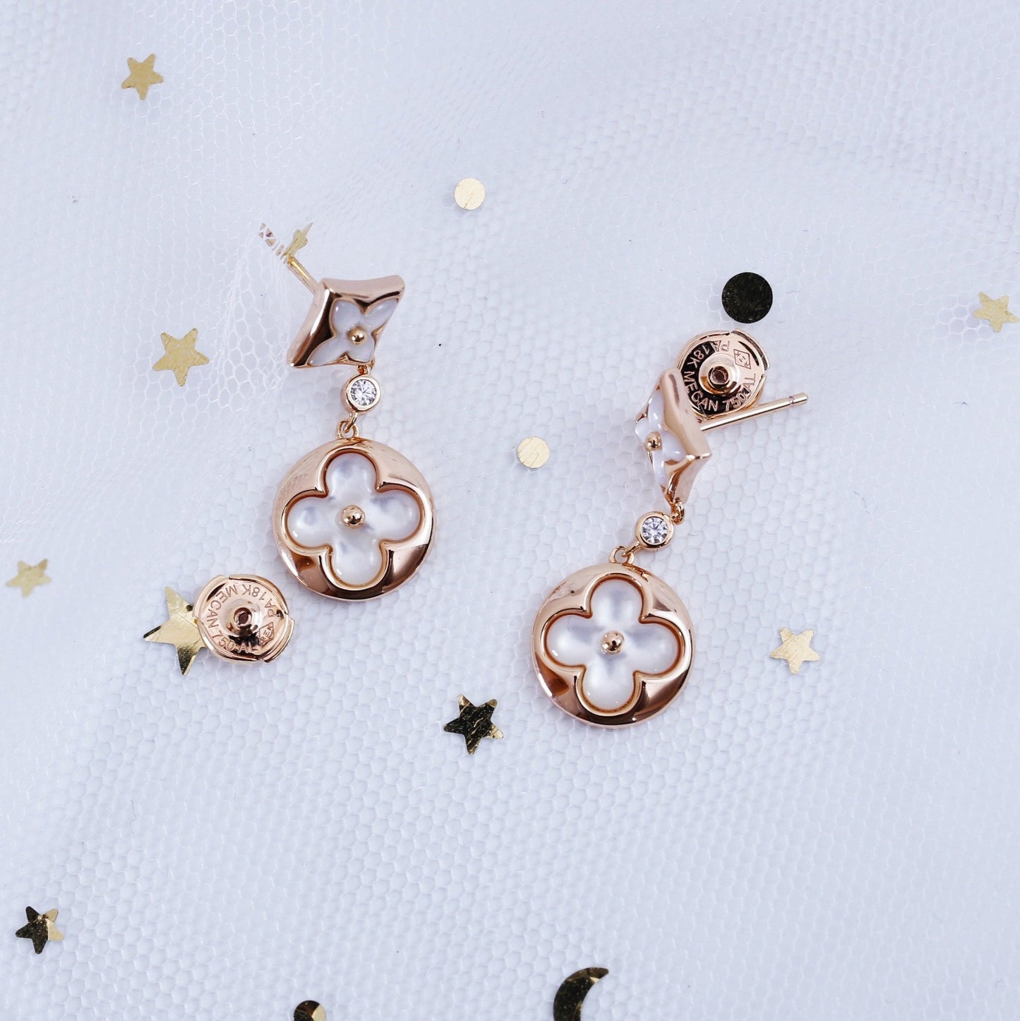 LOUIS VUITTON STAR AND SUN PINK GOLD MOP DROP EARRINGS
