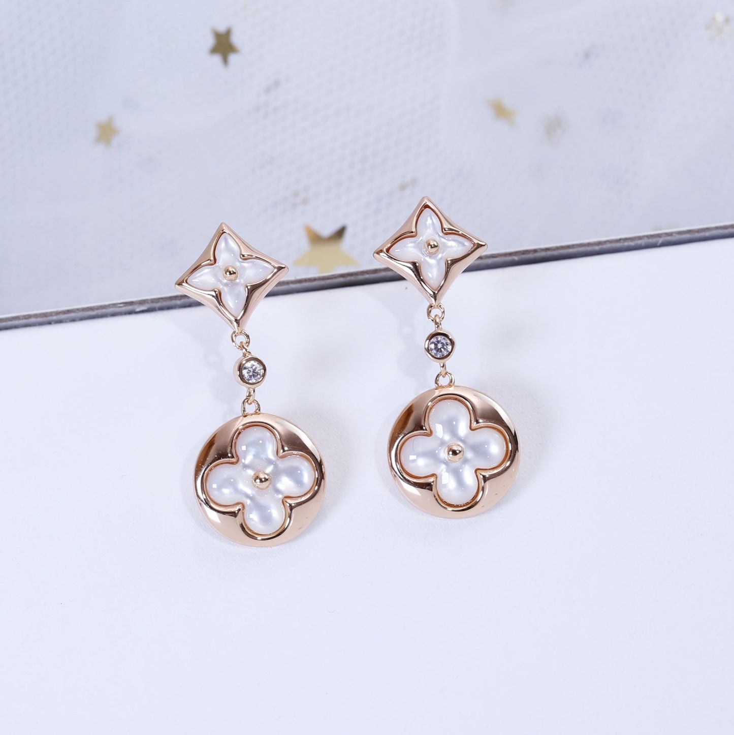 LOUIS VUITTON STAR AND SUN PINK GOLD MOP DROP EARRINGS