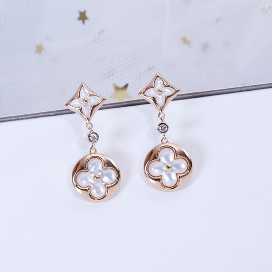 LOUIS VUITTON STAR AND SUN PINK GOLD MOP DROP EARRINGS