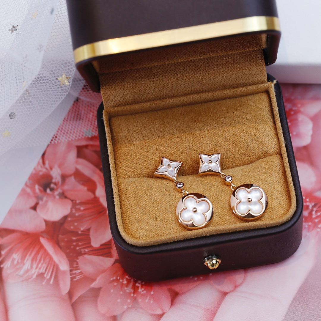 LOUIS VUITTON STAR AND SUN PINK GOLD MOP DROP EARRINGS