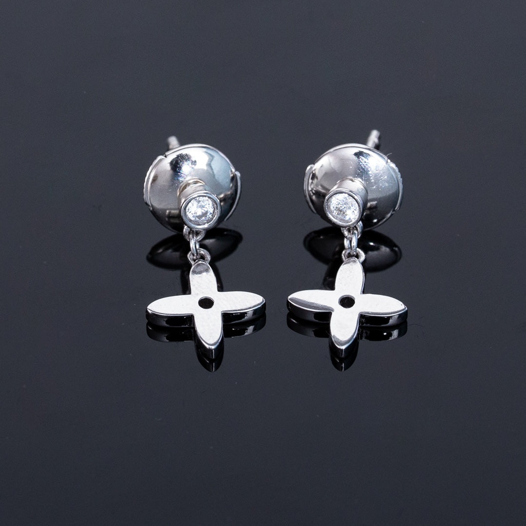 LOUIS VUITTON VIDYLLE SILVER DIAMOND MINI DROP EARRINGS