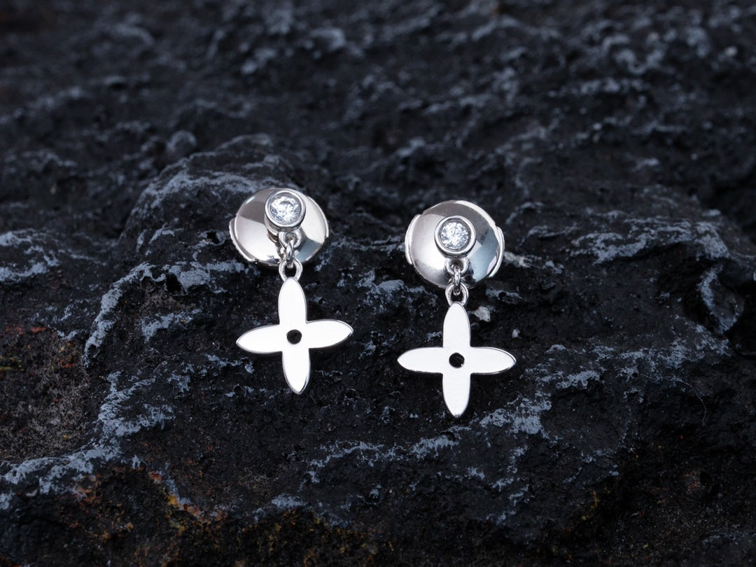 LOUIS VUITTON VIDYLLE SILVER DIAMOND MINI DROP EARRINGS