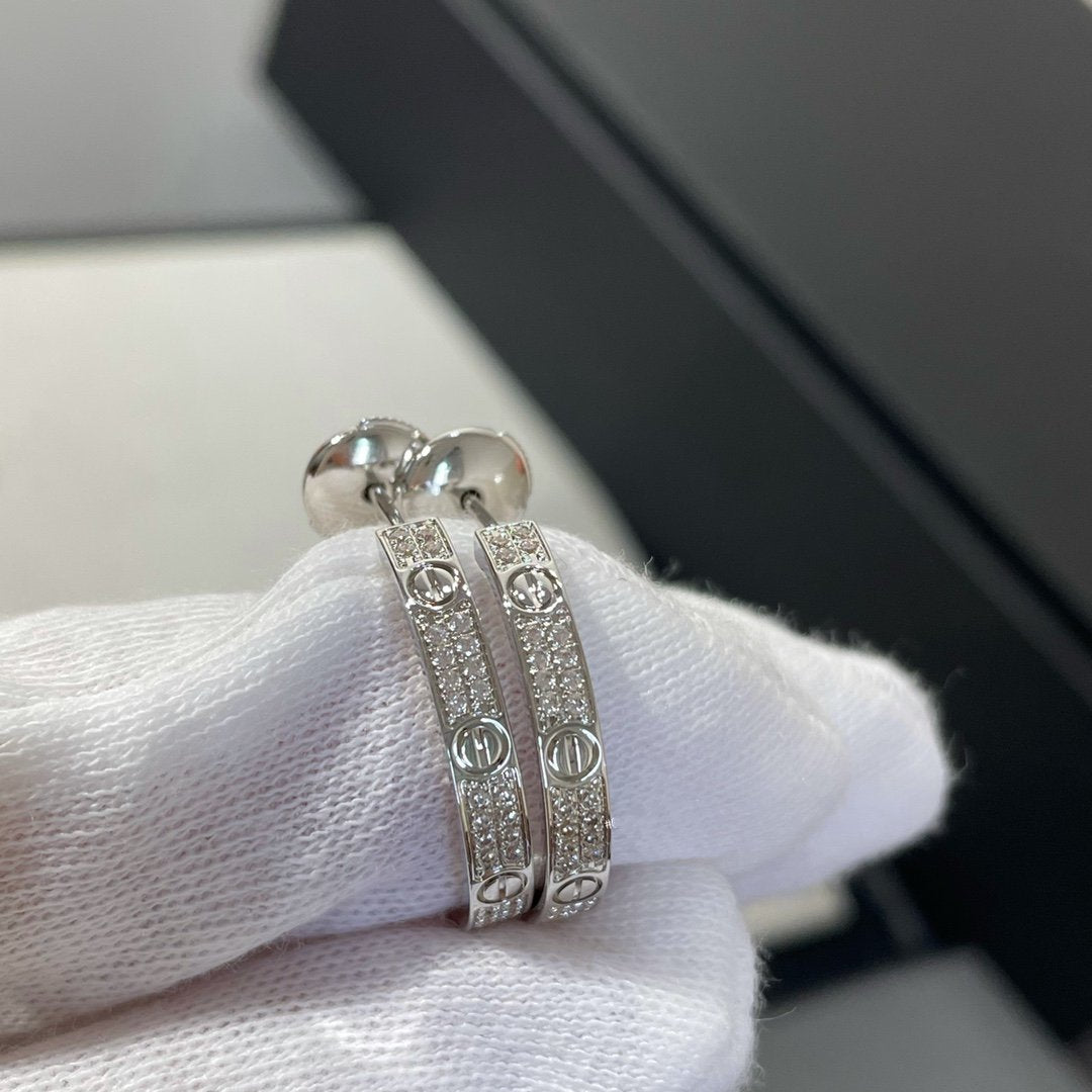 CARTIER LOVE DIAMOND SILVER HOOP EARRINGS