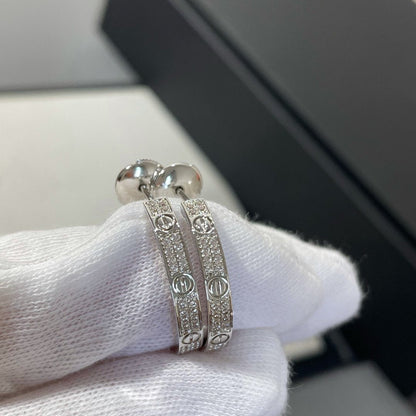 CARTIER LOVE DIAMOND SILVER HOOP EARRINGS