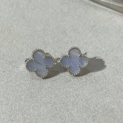 VCA CLOVER CHALCEDONY SILVER STUD EARRINGS