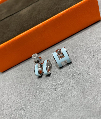 HERMES POP H SKY BLUE STUD EARRINGS