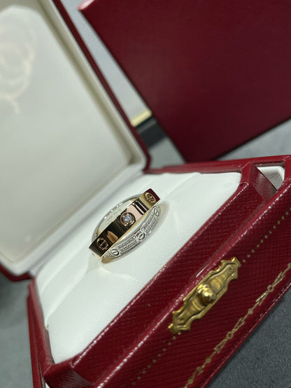CARTIER LOVE PINK GOLD SILVER DIAMOND DOUBLE RING