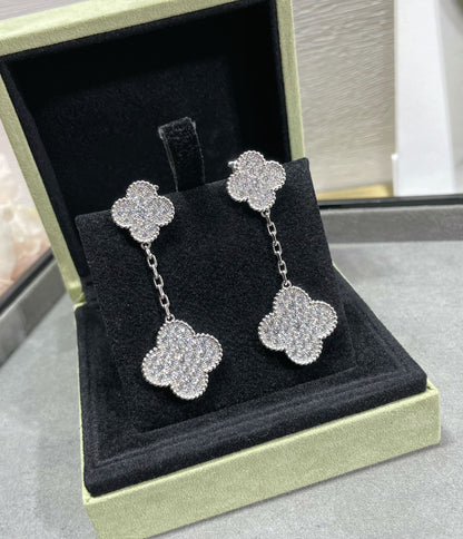 VCA CLOVER 2 MOTIFS DIAMOND PAVED SILVER EARRINGS