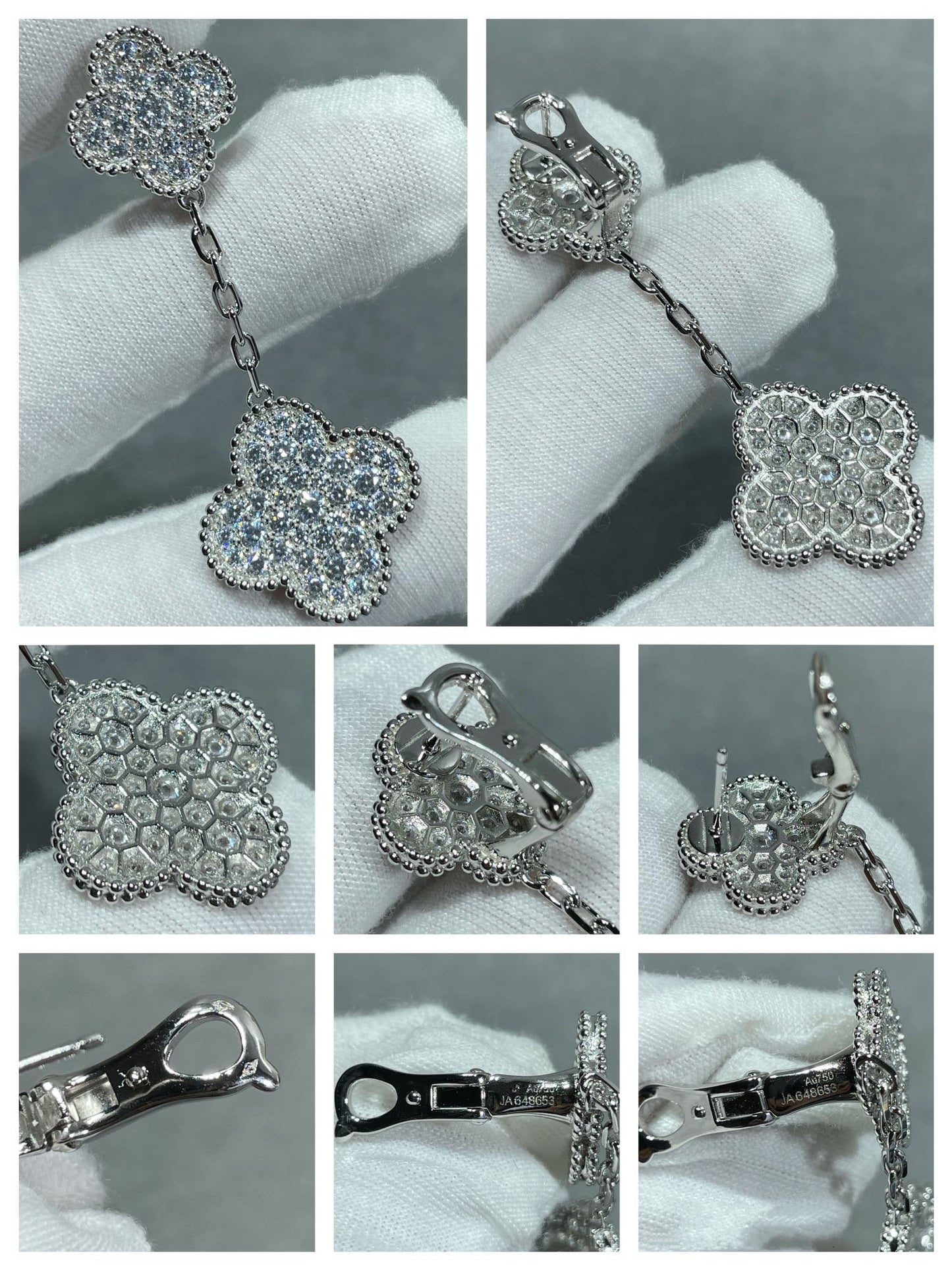 VCA CLOVER 2 MOTIFS DIAMOND PAVED SILVER EARRINGS