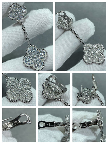 VCA CLOVER 2 MOTIFS DIAMOND PAVED SILVER EARRINGS