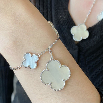 VCA CLOVER 5 MOTIF WHITE MOP SILVER BRACELET