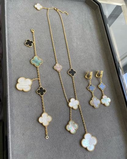 VCA CLOVER 3 MOTIF MOP ONYX DARK MOP PINK GOLD EARRINGS