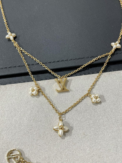 LOUIS VUITTON FLOWERGRAM GOLD MOP DOUBLE ROW NECKLACE