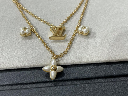 LOUIS VUITTON FLOWERGRAM GOLD MOP DOUBLE ROW NECKLACE