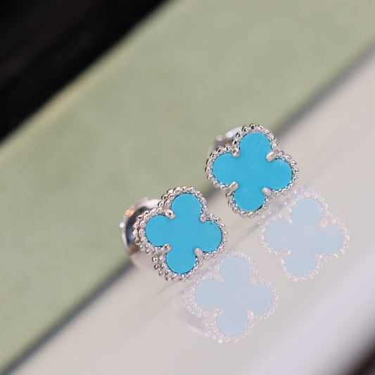 VCA CLOVER MINI TURQUOISE SILVER STUD EARRINGS