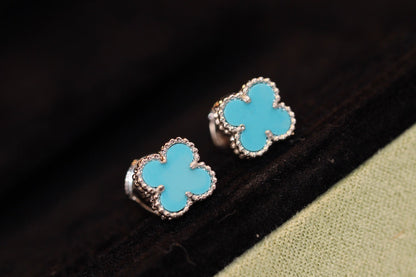 VCA CLOVER MINI TURQUOISE SILVER STUD EARRINGS