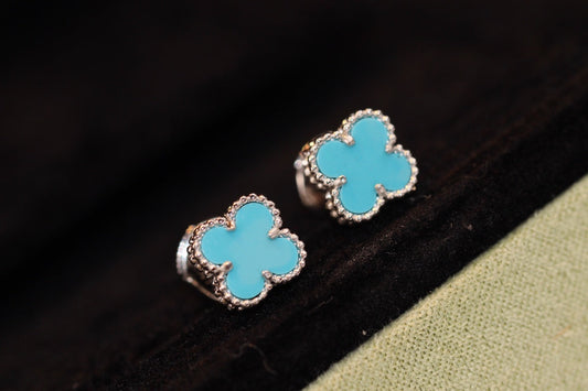 VCA CLOVER MINI TURQUOISE SILVER STUD EARRINGS