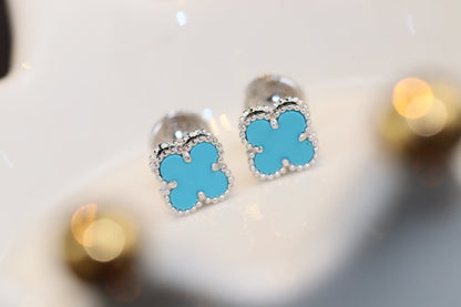 VCA CLOVER MINI TURQUOISE SILVER STUD EARRINGS