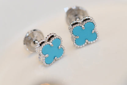 VCA CLOVER MINI TURQUOISE SILVER STUD EARRINGS