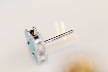 VCA CLOVER MINI TURQUOISE SILVER STUD EARRINGS