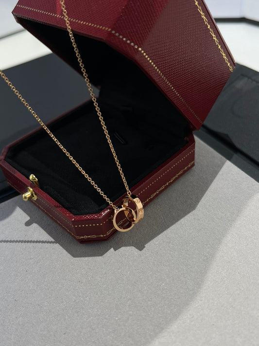 CARTIER LOVE NECKLACE DOUBLE RING PINK GOLD