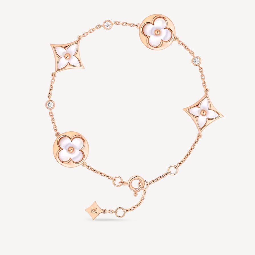 LOUIS VUITTON STAR AND SUN 4 MOTIF WHITE MOP PINK GOLD BRACELET