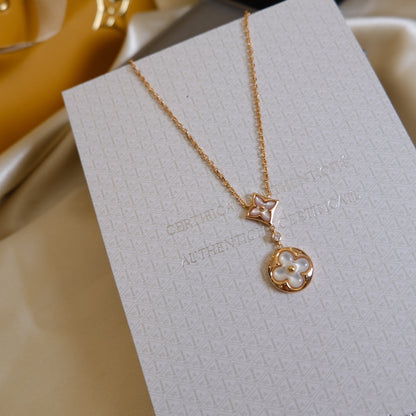 LOUIS VUITTON STAR AND SUN WHITE MOP 2 MOTIF PINK GOLD NECKLACE