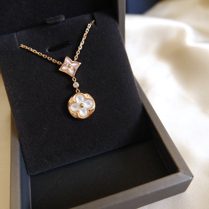 LOUIS VUITTON STAR AND SUN WHITE MOP 2 MOTIF PINK GOLD NECKLACE