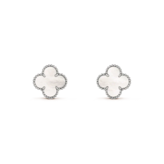 VCA CLOVER MEDIUM 1 MOTIFS WHITE MOP EARRINGS SILVER