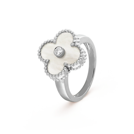 VCA CLOVER SILVER MOP DIAMOND RING