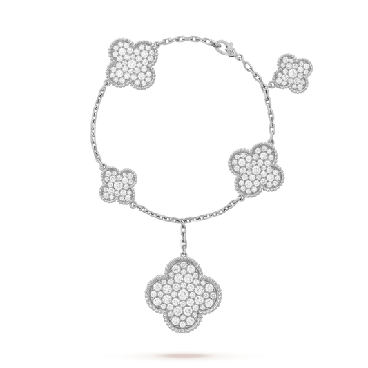 VCA CLOVER 6 MOTIFS SILVER DIAMOND BRACELET