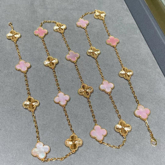VCA CLOVER 20 MOTIFS LASER PINK MOP NECKLACE