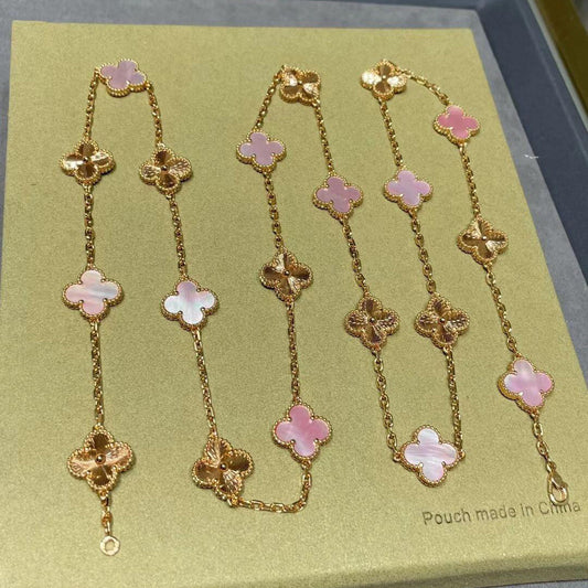 VCA CLOVER 20 MOTIFS LASER PINK MOP NECKLACE