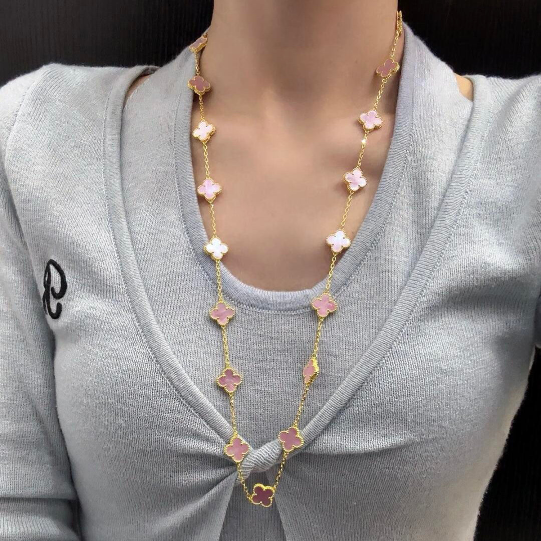 VCA CLOVER 20 MOTIFS PINK MOP NECKLACE