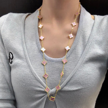 VCA CLOVER 20 MOTIFS PINK MOP NECKLACE