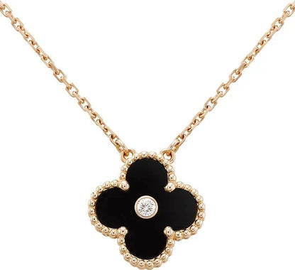 VCA CLOVER 15MM DIAMOND ONYX NECKLACE