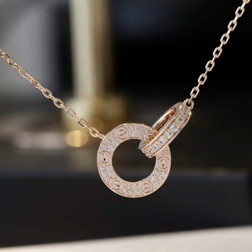 CARTIER LOVE 7.6MM NECKLACE ROSE GOLD AND SILVER FULL DIAMOND