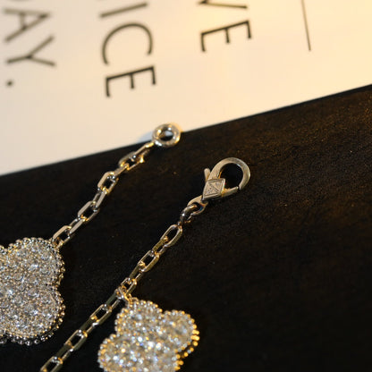 VCA CLOVER BRACELET 5 MOTIF SILVER DIAMOND PAVED