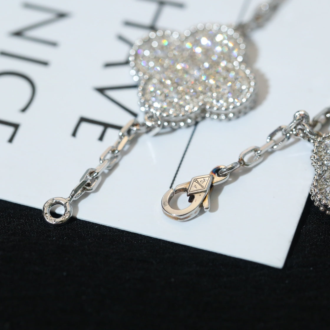 VCA CLOVER BRACELET 5 MOTIF SILVER DIAMOND PAVED