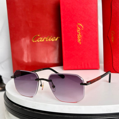CARTIER SANTOS NAVIGATOR FRAME SUNGLASSES 524479 IN METAL AND WOODEN