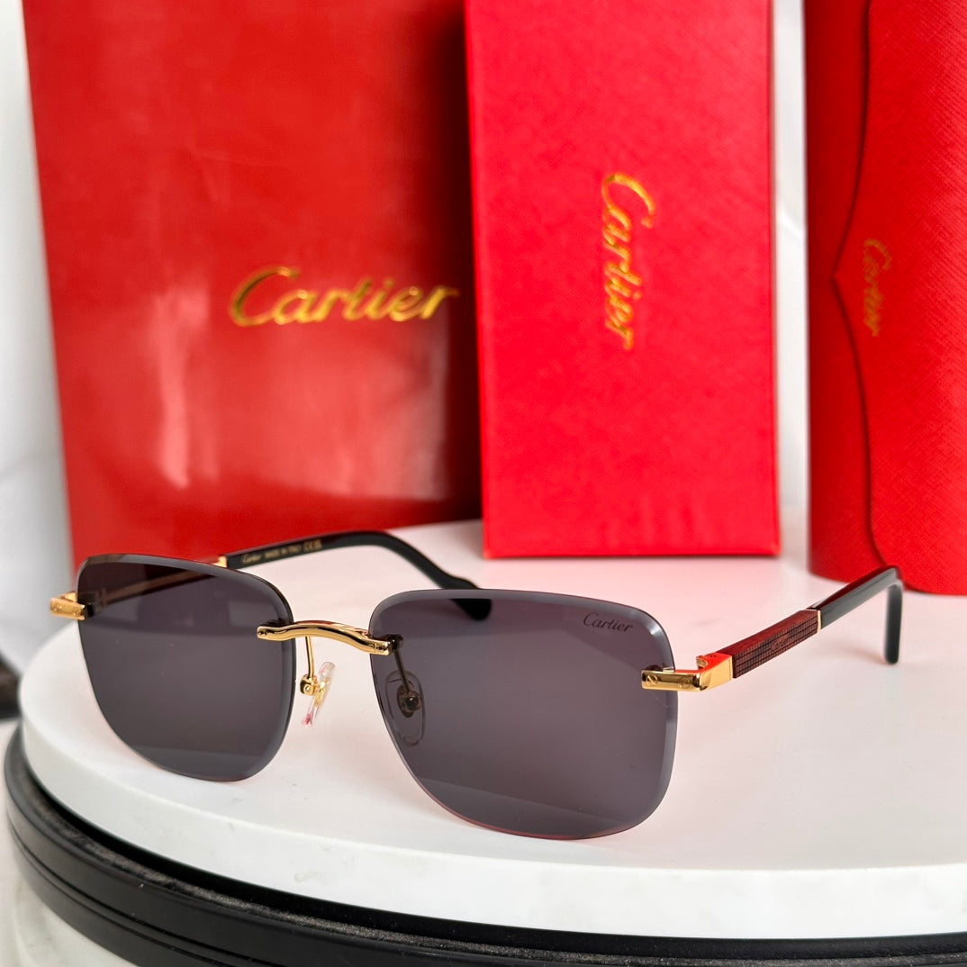 CARTIER SANTOS ROUND FRAME SUNGLASSES 524480 IN METAL AND WOODEN