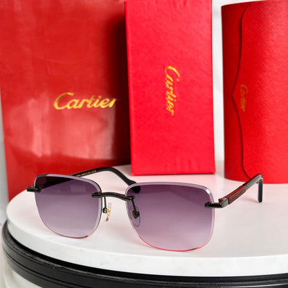 CARTIER SANTOS ROUND FRAME SUNGLASSES 524480 IN METAL AND WOODEN