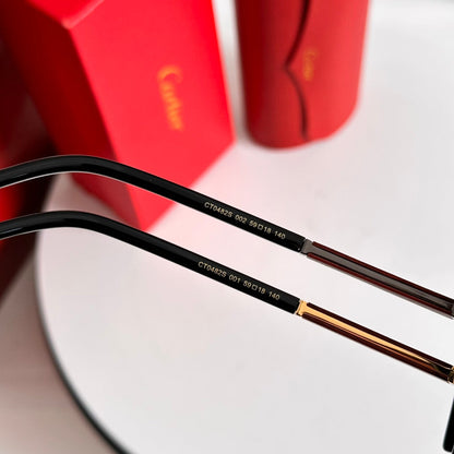 CARTIER SANTOS ROUND FRAME SUNGLASSES 524480 IN METAL AND WOODEN